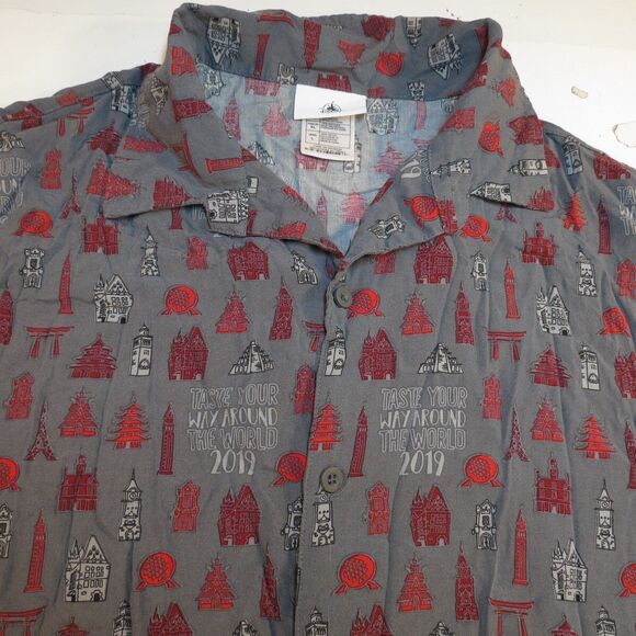 DISNEY DISNEYLAND 2019 EPCOT INTERNATIONAL FOOD & WINE FESTIVAL HAWAIIAN SHIRT L - Picture 1 of 5